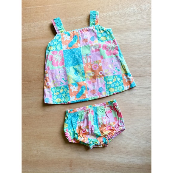 VTG Hartstrings Tank Top and‎ Bloomer Set Patchwork Print Summer Outfit 3-6M - Picture 1 of 3